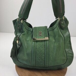VTG Y2K L.A.M.B. Hobo Bag Womens Large Green Leather Tassel Chain Shoulder Purse